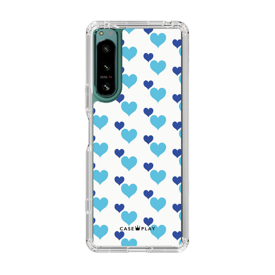 スリムプロテクションケース［ Stripe Hearts - Blue ］