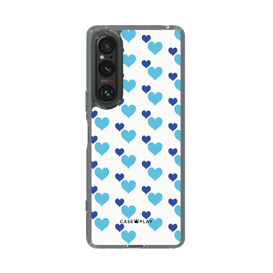 スリムプロテクションケース［ Stripe Hearts - Blue ］