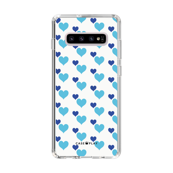 スリムプロテクションケース［ Stripe Hearts - Blue ］
