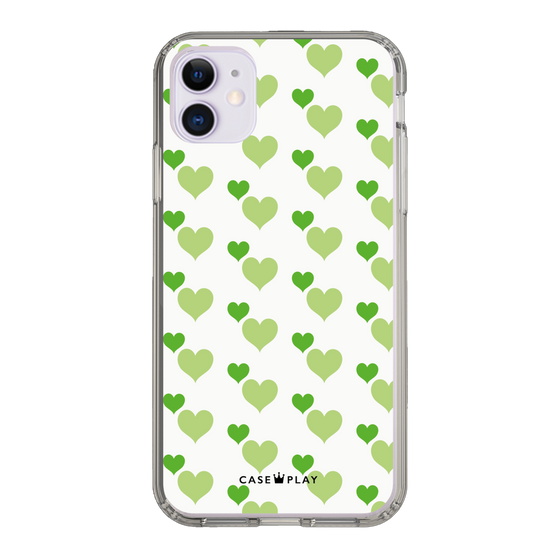 スリムプロテクションケース［ Stripe Hearts - Green ］