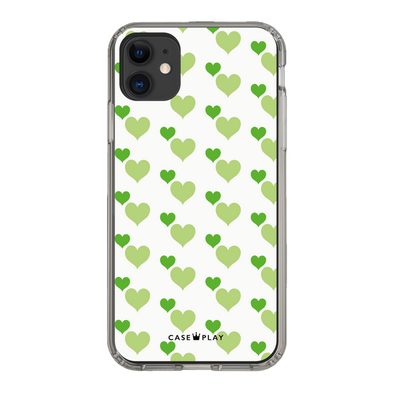 スリムプロテクションケース［ Stripe Hearts - Green ］