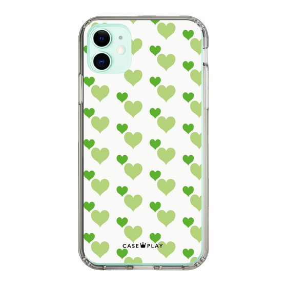 スリムプロテクションケース［ Stripe Hearts - Green ］