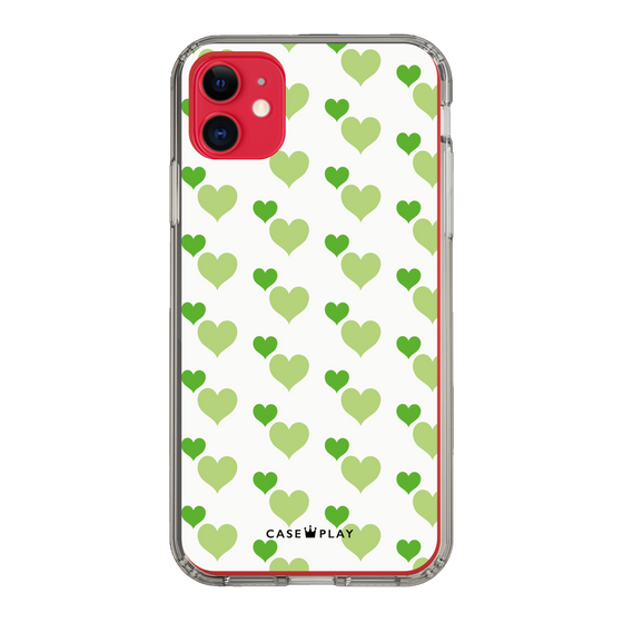 スリムプロテクションケース［ Stripe Hearts - Green ］