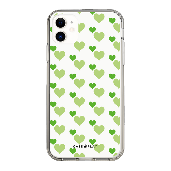 スリムプロテクションケース［ Stripe Hearts - Green ］
