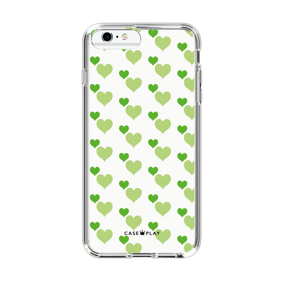 スリムプロテクションケース［ Stripe Hearts - Green ］
