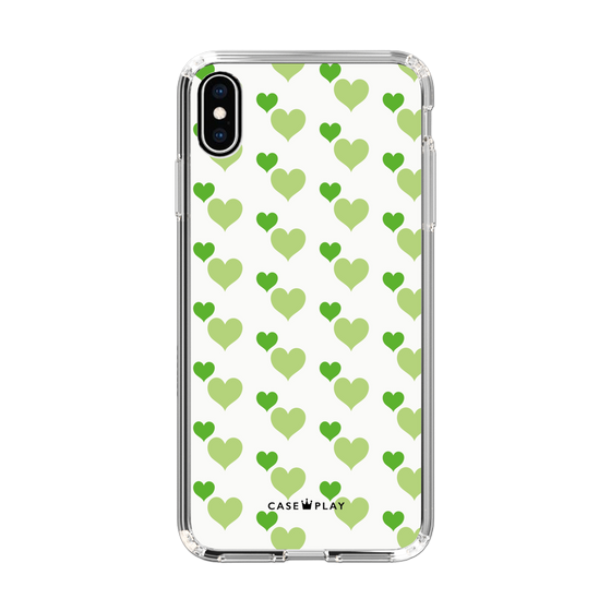 スリムプロテクションケース［ Stripe Hearts - Green ］