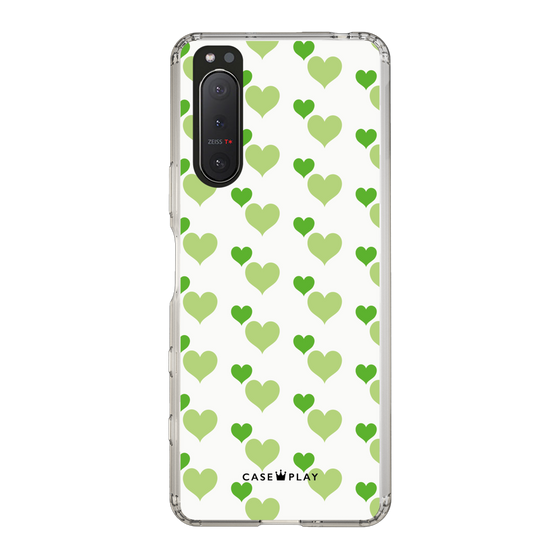 スリムプロテクションケース［ Stripe Hearts - Green ］