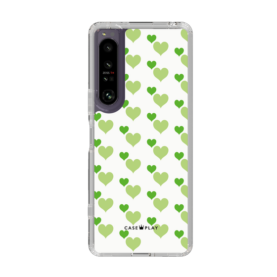 スリムプロテクションケース［ Stripe Hearts - Green ］