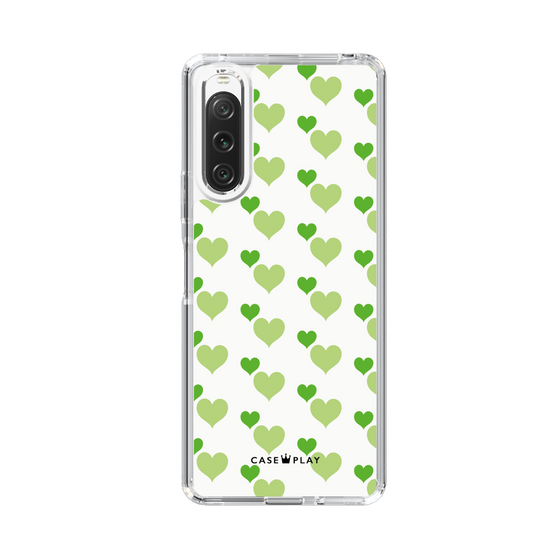 スリムプロテクションケース［ Stripe Hearts - Green ］