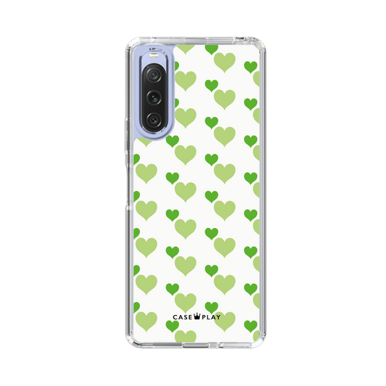 スリムプロテクションケース［ Stripe Hearts - Green ］