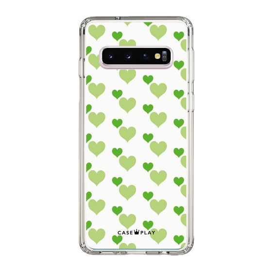 スリムプロテクションケース［ Stripe Hearts - Green ］