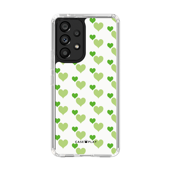 スリムプロテクションケース［ Stripe Hearts - Green ］