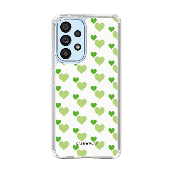 スリムプロテクションケース［ Stripe Hearts - Green ］