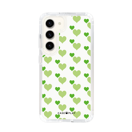 スリムプロテクションケース［ Stripe Hearts - Green ］