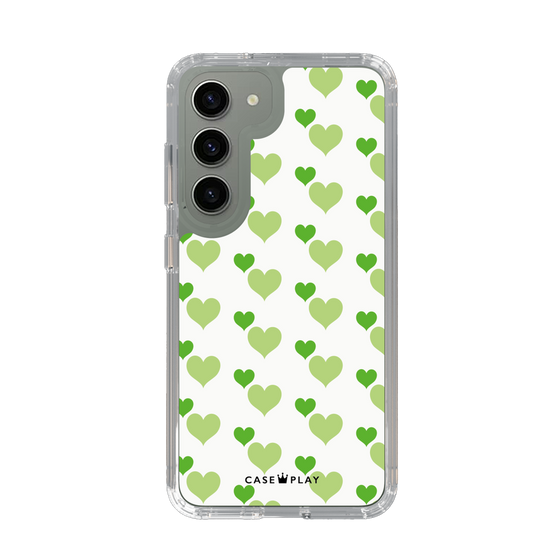 スリムプロテクションケース［ Stripe Hearts - Green ］