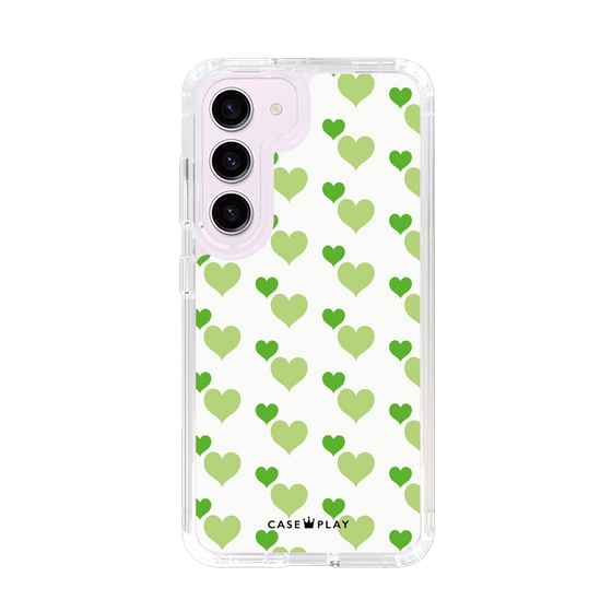 スリムプロテクションケース［ Stripe Hearts - Green ］