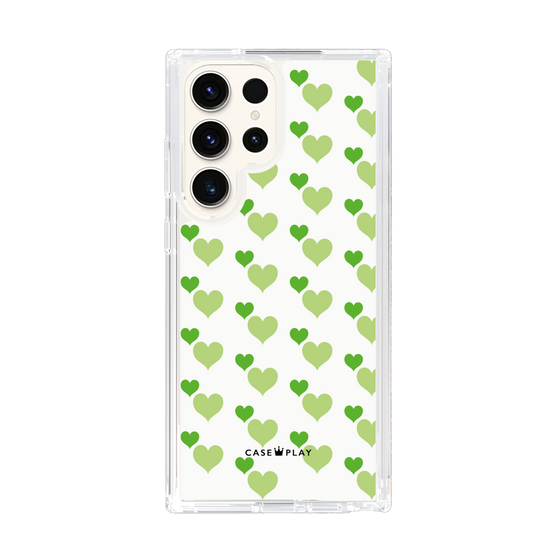 スリムプロテクションケース［ Stripe Hearts - Green ］
