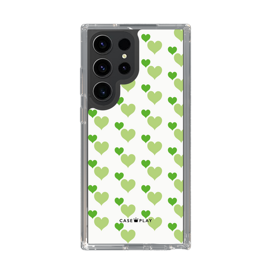 スリムプロテクションケース［ Stripe Hearts - Green ］