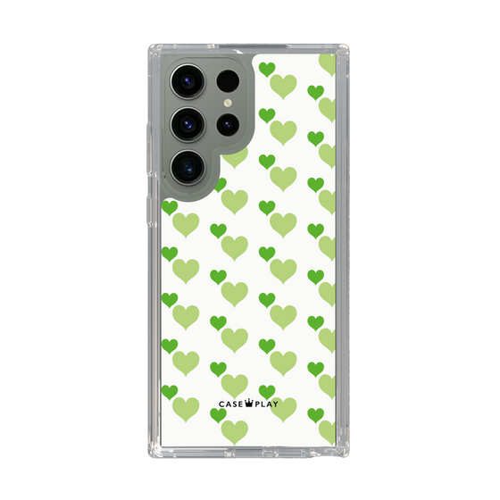 スリムプロテクションケース［ Stripe Hearts - Green ］