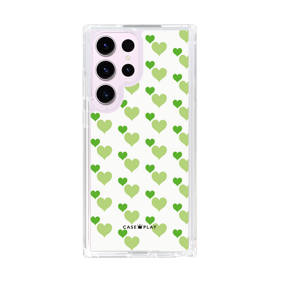 スリムプロテクションケース［ Stripe Hearts - Green ］