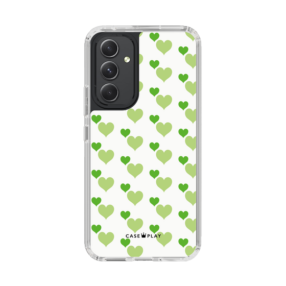 スリムプロテクションケース［ Stripe Hearts - Green ］