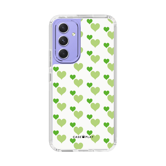 スリムプロテクションケース［ Stripe Hearts - Green ］